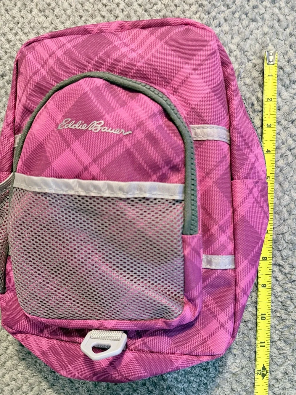 Eddie Bauer Small Backpack Pink Plaid Polyester Zip Adjustable Pockets